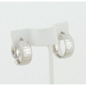 14k White Gold Hollow Lightweight Greek Key Hoop Earrings 3/4" Hoops